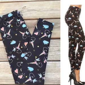 Black leggings with unicorn print fits size 10-18